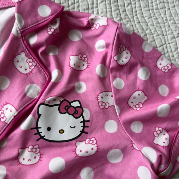 Hello Kitty Sleep Shirt Pink Print Collared Button Up Short Sleeve Size M - Picture 2 of 6